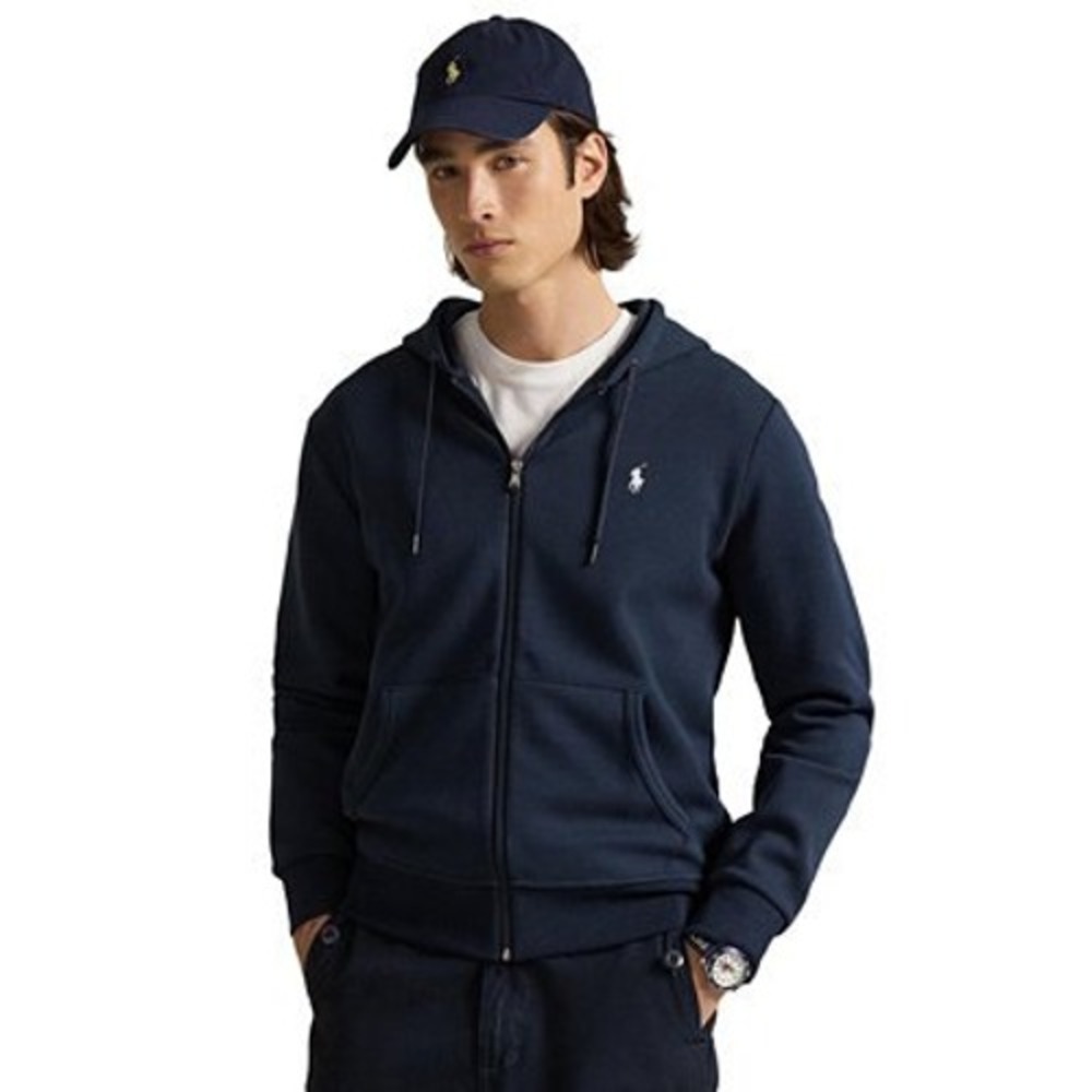 Polo Ralph Lauren Mens M Navy Double Knit Full Zip Hoodie Sweatshirt Pony Logo
